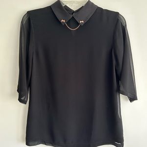 Ted Baker black collar top blouse rose gold bow chain ted size 0 (US size 2)